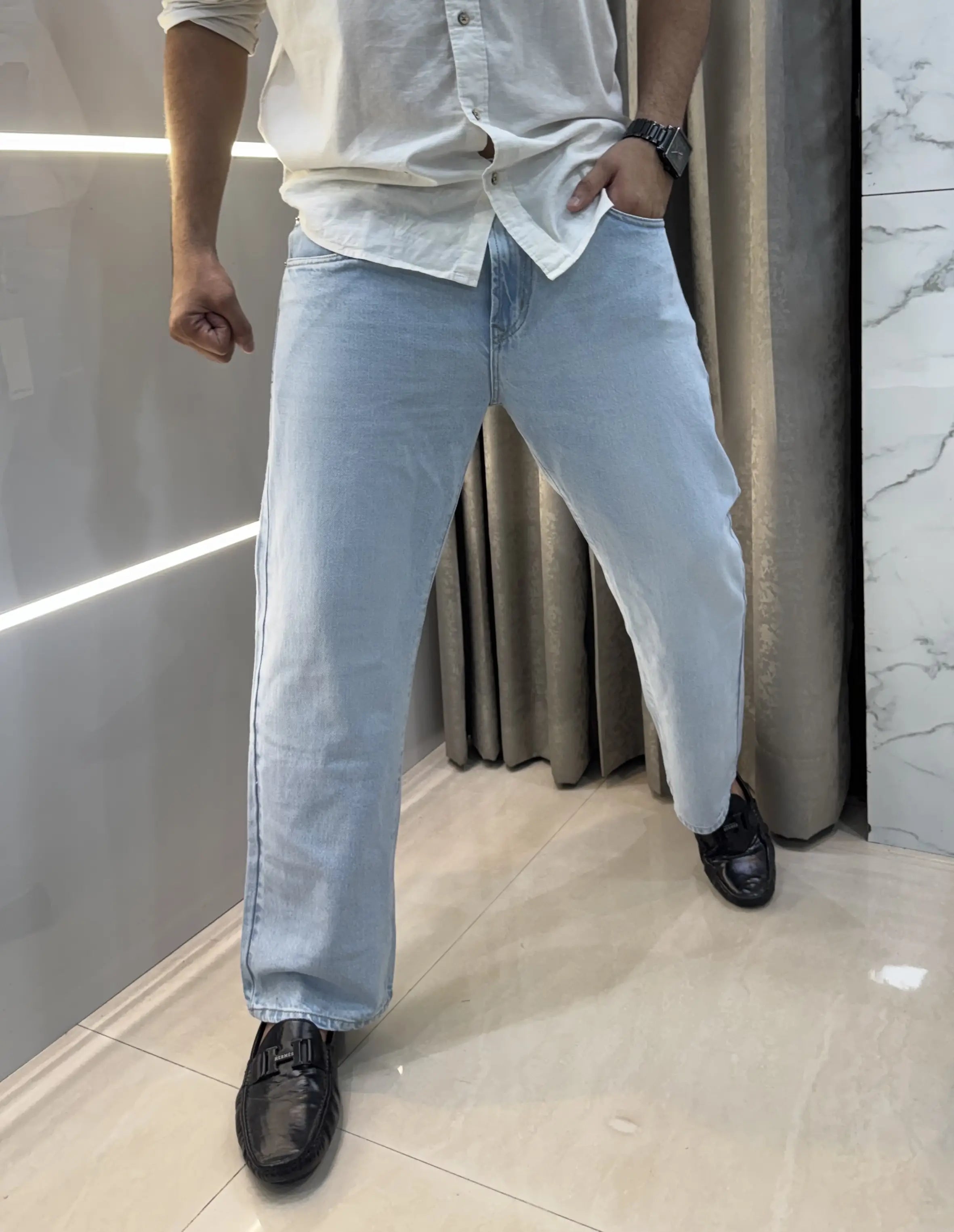 Lacost e Sky Blue Raw Imported Hyperflex Denim Jeans