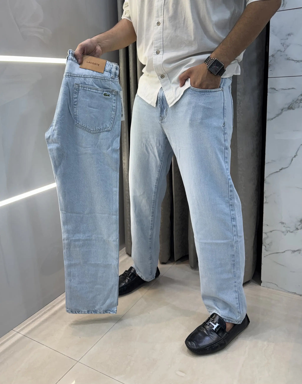 Lacost e Sky Blue Raw Imported Hyperflex Denim Jeans