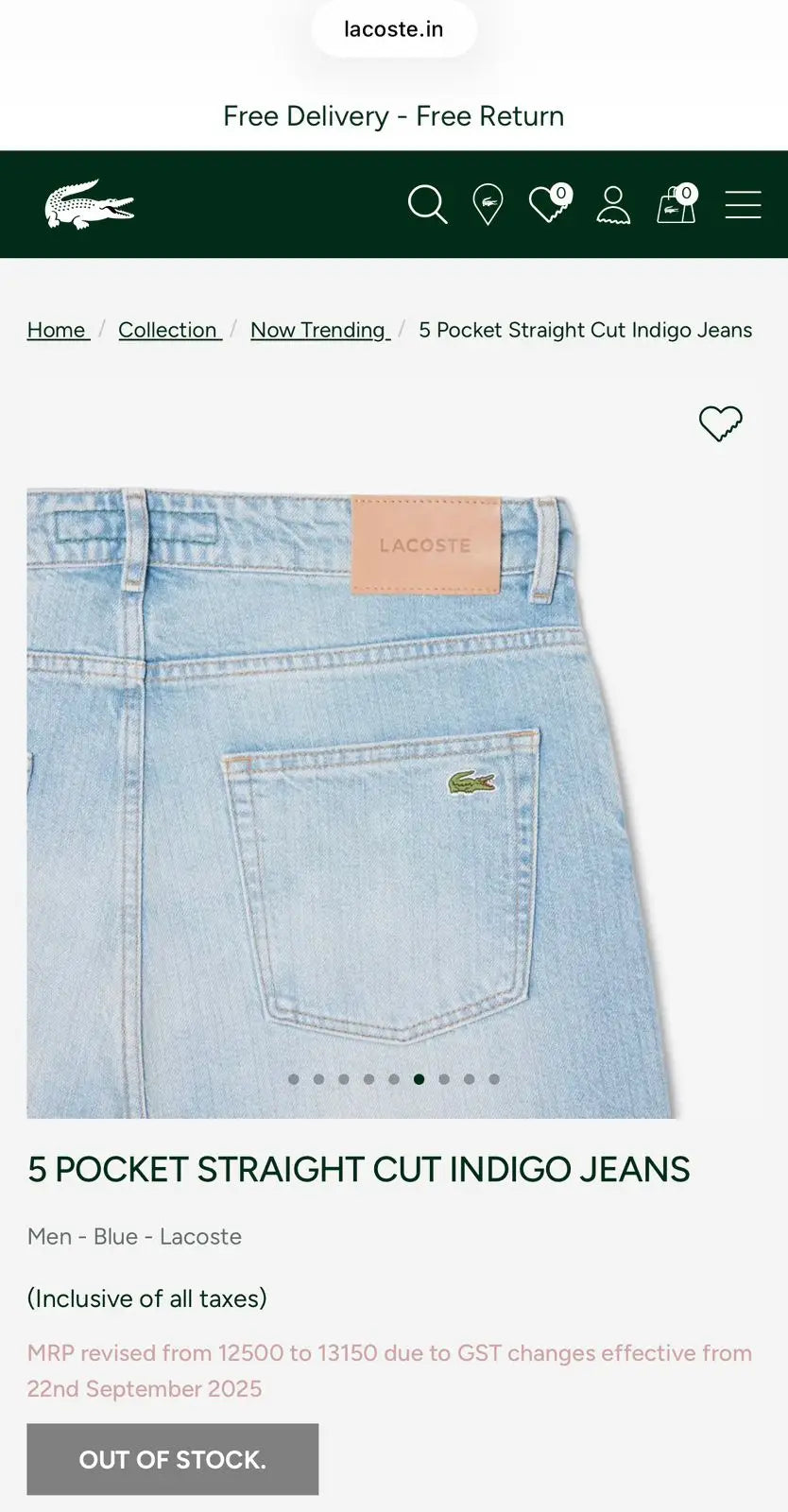 Lacost e Sky Blue Raw Imported Hyperflex Denim Jeans