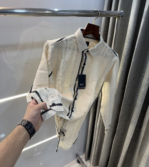 Arman i Exchang e 5 Stripes Crochet Shirt with box packing And Carry Bag