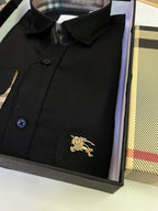 Burberr y Black Embroidery Logo Premium Shirt With Brand Box Packing and carry bag F2283-BL