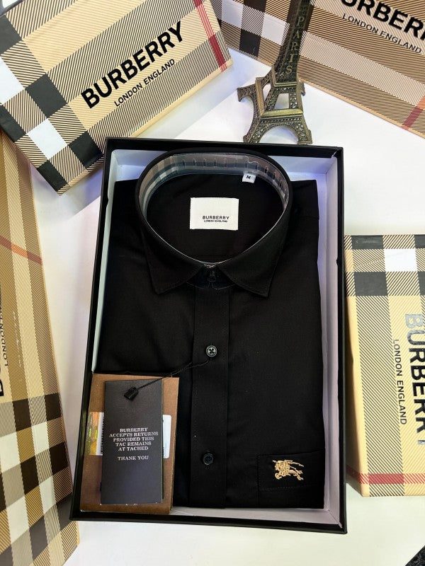 Burberr y Black Embroidery Logo Premium Shirt With Brand Box Packing and carry bag F2283-BL