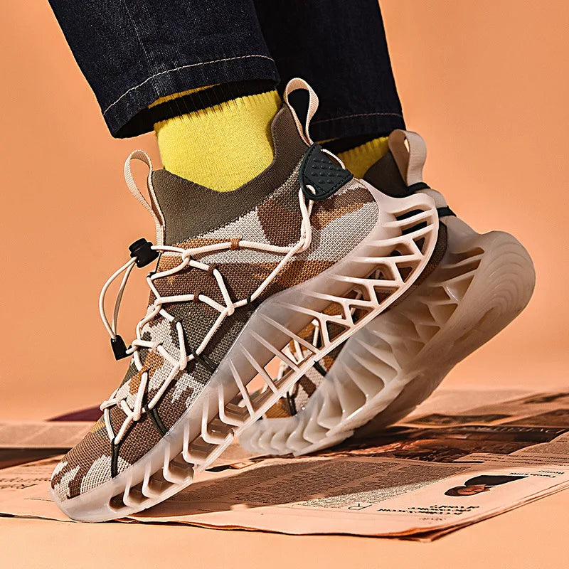 CUBICS Luxury Vortex Pivoted Dynamics Sneakers - Beige