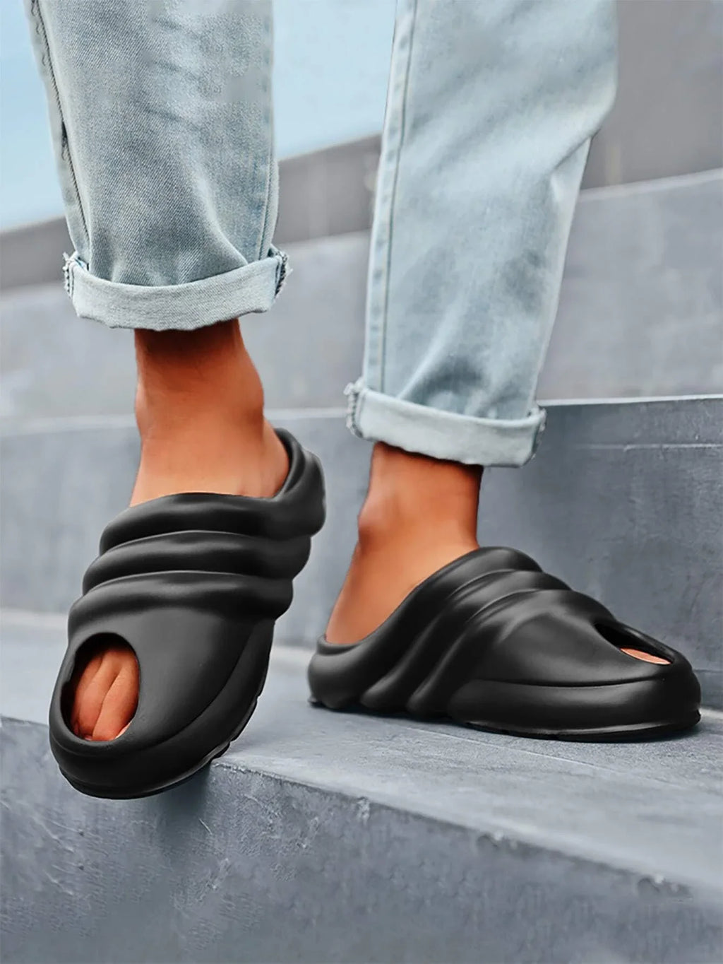 CUBICS Snail Cutout Foam Slides - Black